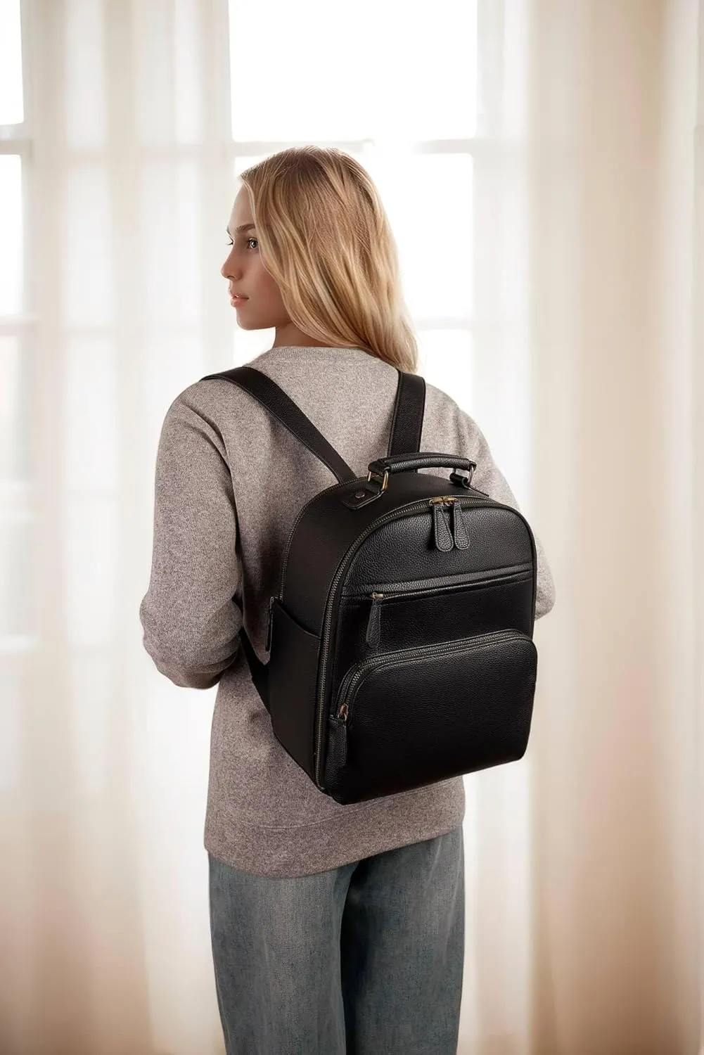 Camera Backpack Classic PU Leather for DSLR, Professional Camera Bag for Photographers with 11 Inch Pad/Tablet Compartment Small 10L Black