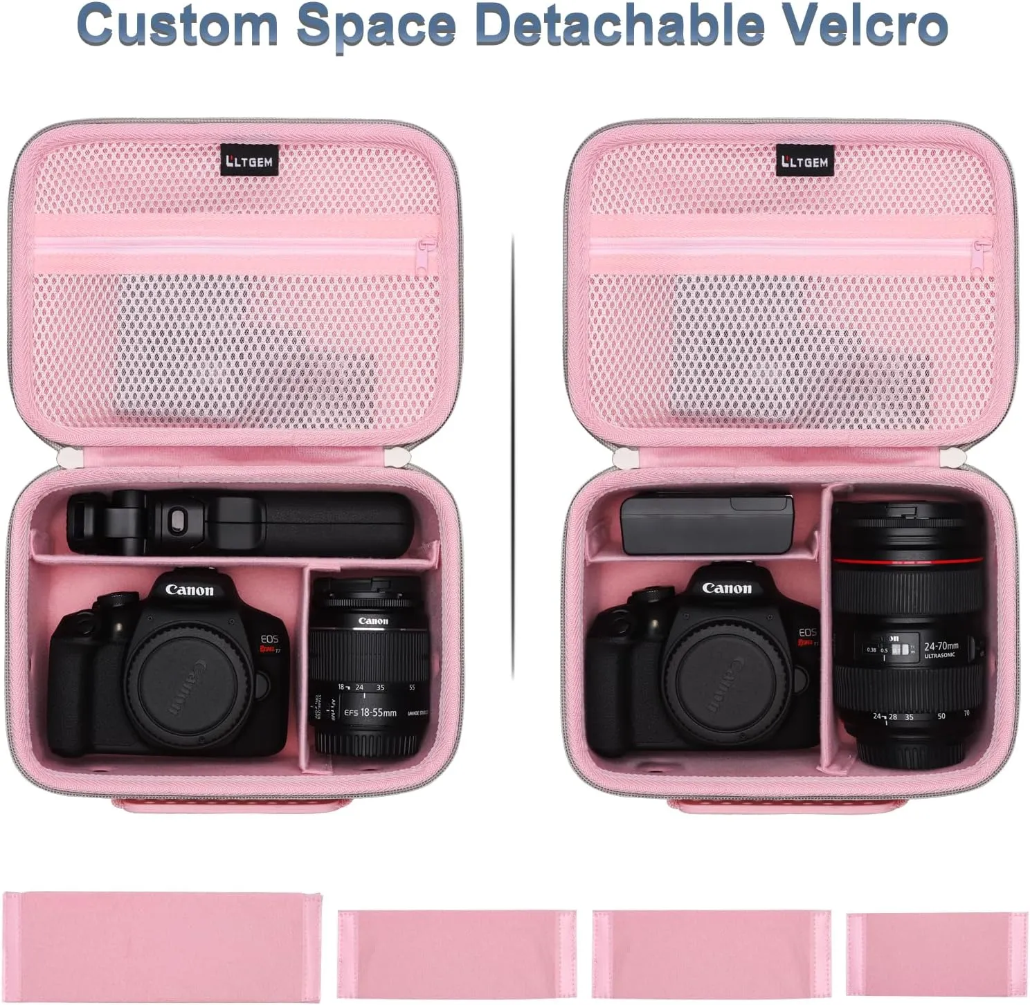 Camera Case Compatible with Canon EOS Rebel T7 / R100 / R50 / R5 / R6 Mark II / R7 / R8 / 90D / 5D Mark IV, Sony, Nikon DSLR Camera, Lens, Tripod, with 4 Pieces of Dividers and Shoulder Strap, Pink