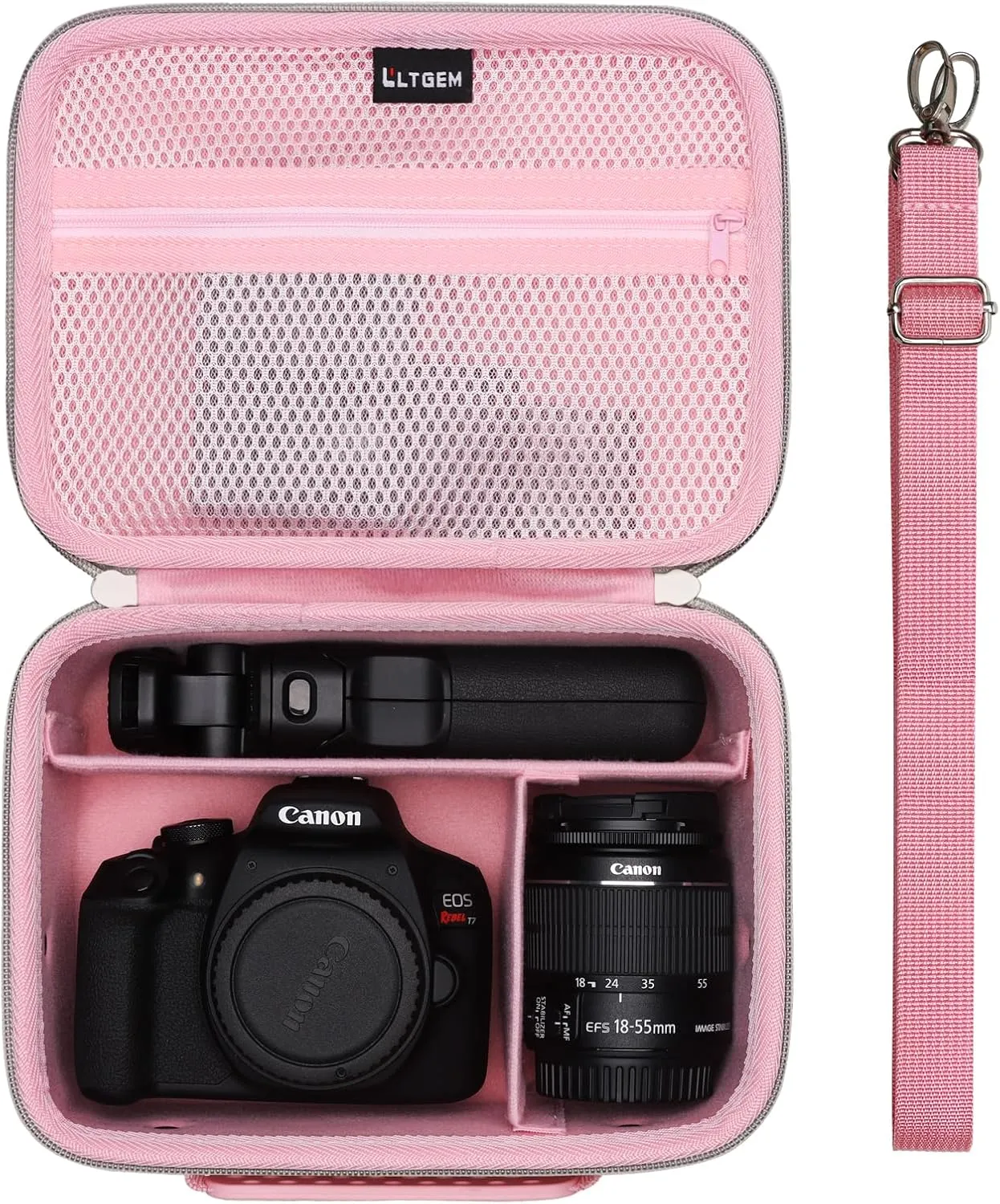 Camera Case Compatible with Canon EOS Rebel T7 / R100 / R50 / R5 / R6 Mark II / R7 / R8 / 90D / 5D Mark IV, Sony, Nikon DSLR Camera, Lens, Tripod, with 4 Pieces of Dividers and Shoulder Strap, Pink