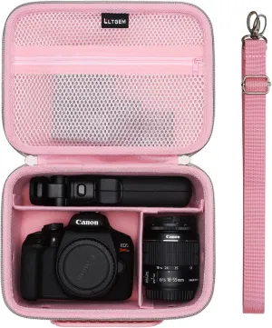 Camera Case Compatible with Canon EOS Rebel T7 / R100 / R50 / R5 / R6 Mark II / R7 / R8 / 90D / 5D Mark IV, Sony, Nikon DSLR Camera, Lens, Tripod, with 4 Pieces of Dividers and Shoulder Strap, Pink