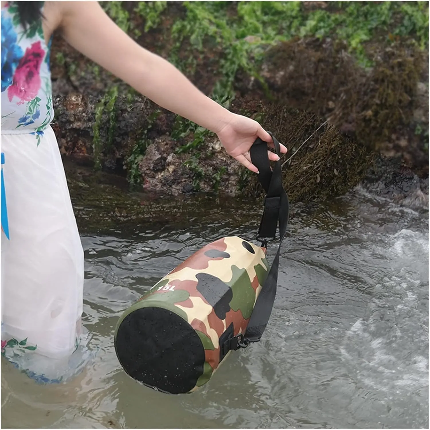 Camouflage Drift Waterproof Bag Single Shoulder Double Dry Bag Outdoor Waterproof Bag (Color : Blue 30L Shoulders, Size : X)