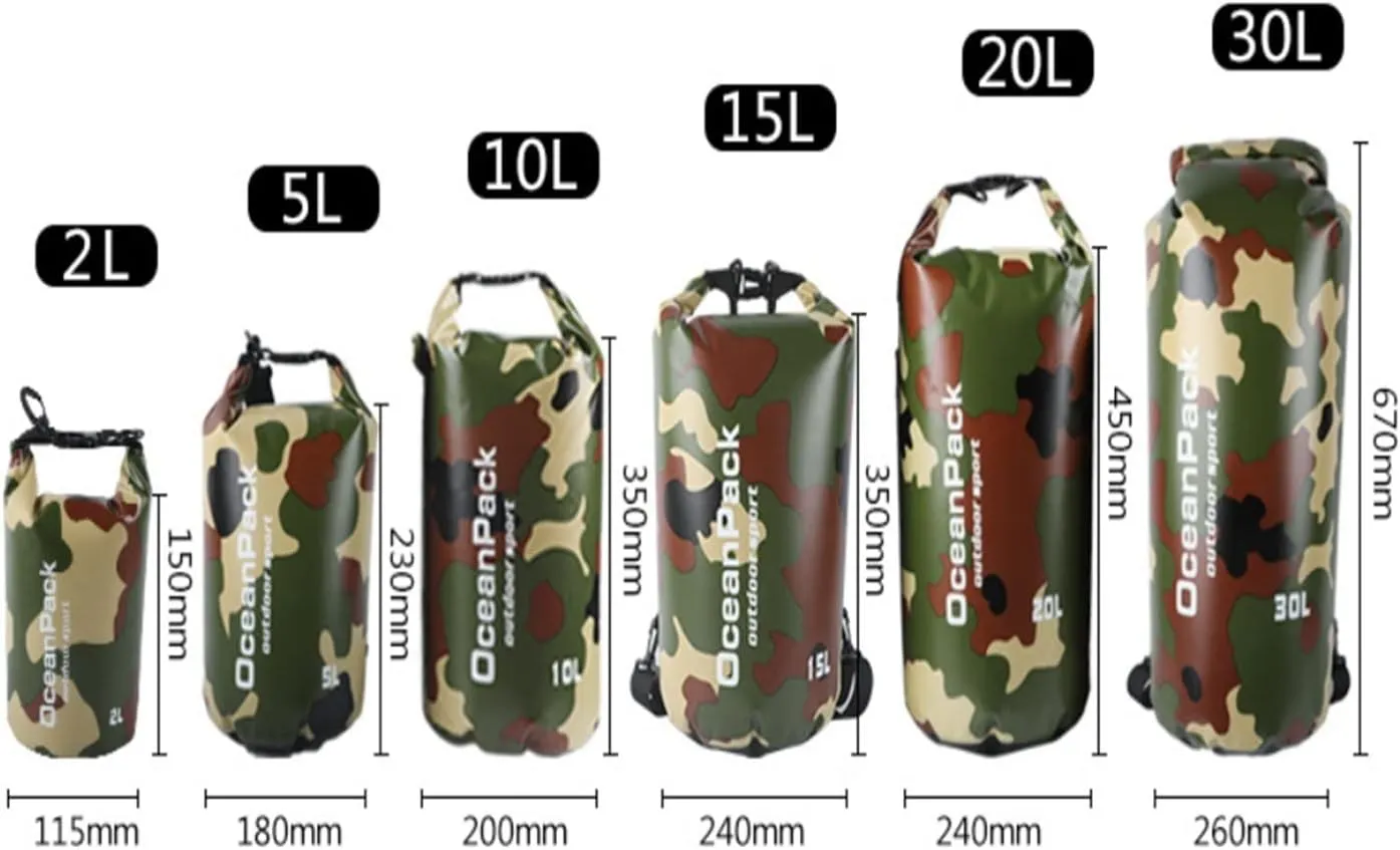 Camouflage Drift Waterproof Bag Single Shoulder Double Dry Bag Outdoor Waterproof Bag (Color : Blue 30L Shoulders, Size : X)