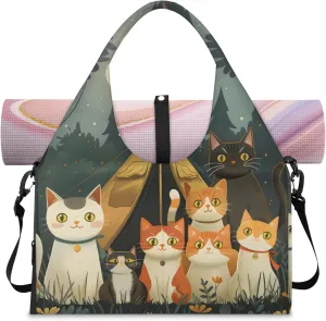 Camping Cat Women's Yoga Gym Bag - Adjustable shoulder strap with shoe compartment, large gym bag with multiple pockets for yoga mat, gym equipment and travel accessories