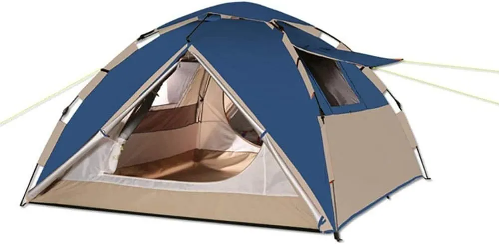 Camping-Tents Windproof Family Tent 4 Person Dome Tent Portable Waterproof Tents Ventilated Mesh Windows for All Seasons Blue