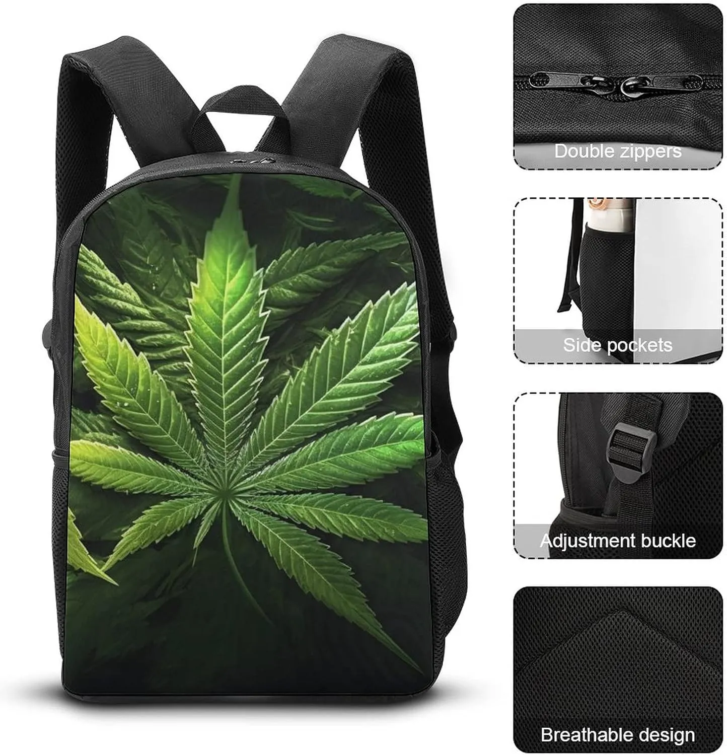 Cannabis Leaf Marijuana Herb Weed Backpack with Adjustable Straps, Suitable for Travel Picnics Activities