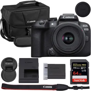 Canon EOS R10 Mirrorless Camera with 18-45mm Lens Bundle with Canon 200ES EOS Shoulder Bag   64GB Extreme PRO Memory Card
