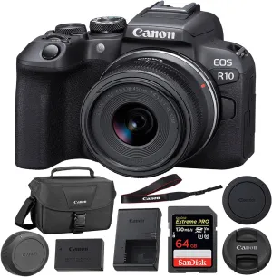 Canon EOS R10 Mirrorless Camera with RF-S 18-45mm Lens Bundle with 64GB Extreme PRO UHS-I SDXC Memory Card   Canon 200ES EOS Shoulder Bag (3 Items)