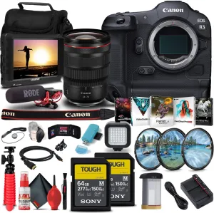 Canon EOS R3 Mirrorless Camera (4895C002)   Canon RF 24-70mm Lens   4K Monitor   Rode VideoMic   2 x Sony 64GB Tough SD Card   Filter Kit   Card Reader   Light   Corel Photo Software   More (Renewed)
