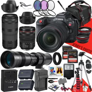 Canon EOS R5 C Mirrorless Camera with 24-105mm f/4 L IS USM, RF 100-400mm f/5.6-8 IS USM and 420-800mm f/8.3 HD Telephoto Zoom Lens   2PC 128 GB Memory   Tripod   More (41pc Bundle) (Renewed)