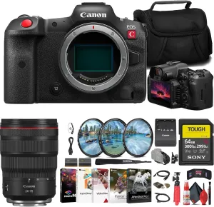 Canon EOS R5 C Mirrorless Cinema Camera (5077C002)   Canon 24-70mm Lens (3680C002)   Sony 64GB Tough SD Card   Filter Kit   Bag   LPE6 Battery   Card Reader   Corel Photo Software   More (Renewed)