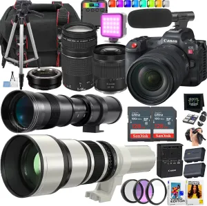 Canon EOS R5 C Mirrorless Cinema Camera   Canon RF 24-105mm STM and EF 75-300mm   420-800mm and 650-1300mm Lens (25 Piece Bundle) (Renewed)