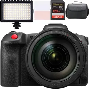Canon EOS R5 C Mirrorless Cinema Camera w/Canon RF 24-70mm f/2.8 L is USM Lens   LED Video Light   Camera Case   128GB Memory (15pc Bundle) (Renewed)