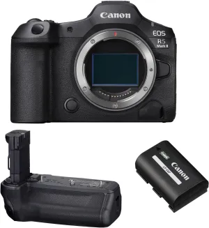 Canon EOS R5 Mark II Mirrorless Camera with BG-R20 Battery Grip and Extra LP-E6P Battery (3 Items)