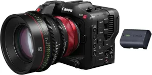 Canon EOS R5 Mirrorless Camera with CN-R 85mm T1.5 L F Cinema Prime Lens & Extra LP-E6NH Battery (3 Items)