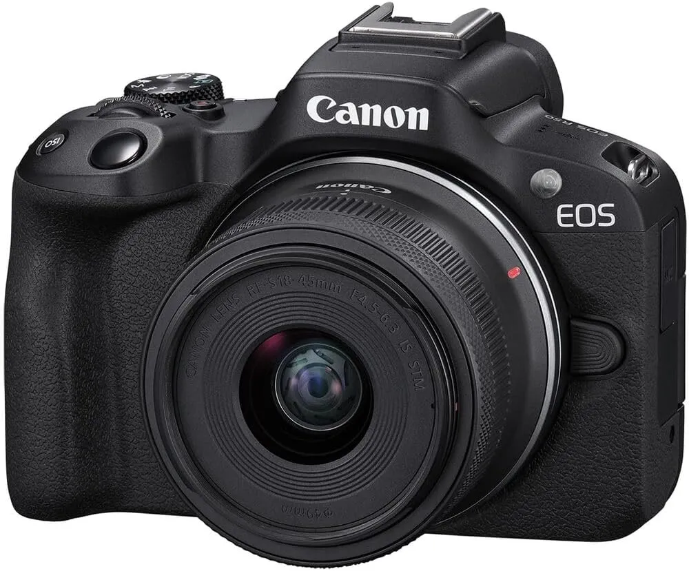 Canon EOS R50 Mirrorless Camera with 18-45mm Lens (Black) Bundle with 64GB Memory Card   Canon 200ES EOS Shoulder Bag (3 Items)