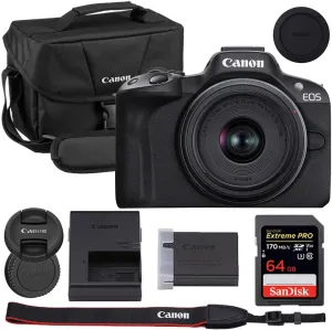 Canon EOS R50 Mirrorless Camera with 18-45mm Lens Bundle with Canon 200ES EOS Shoulder Bag   64GB Extreme PRO Memory Card