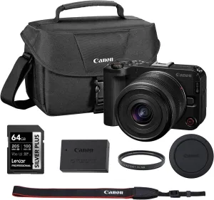Canon EOS R50 V APS-C Mirrorless Interchangeable Lens Hybrid Camera with RF-S 14-30mm f/4-6.3 is STM PZ Lens Bundle and 64GB Memory Card   UV Filter   Camera Bag (5 Items)