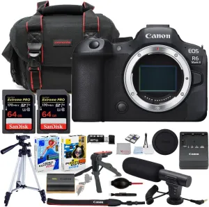 Canon EOS R6 Mark II Mirrorless Camera Body Only Bundle with Commander Gear Bag   Microphone   2X 64GB Extreme Memory Cards   Accessory Kit