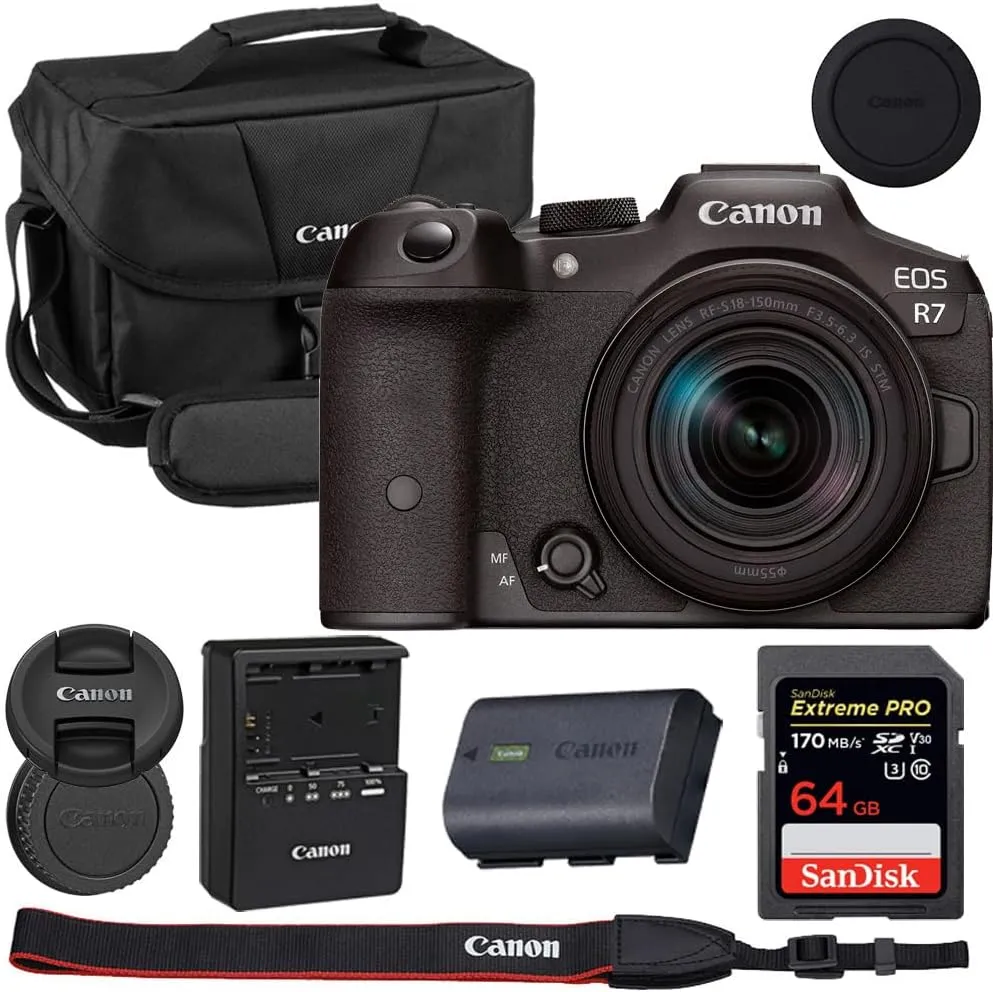 Canon EOS R7 Mirrorless Camera with 18-150mm Lens Bundle with Canon 200ES EOS Shoulder Bag   64GB Extreme PRO Memory Card