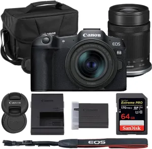 Canon EOS R8 Mirrorless Camera with 24-50mm & 55-210mm Lens Bundle with Canon 200ES EOS Shoulder Bag   64GB Extreme PRO Memory Card