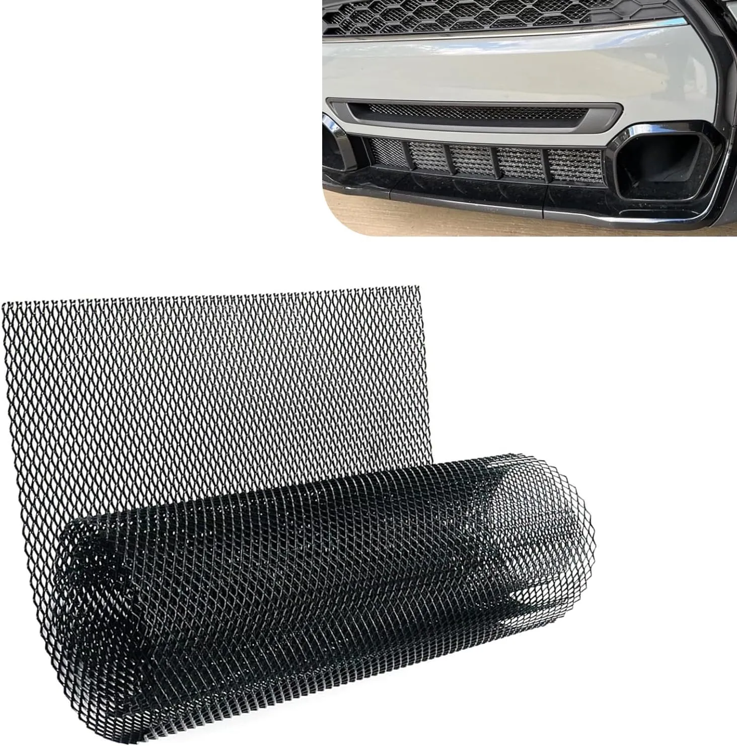 Car Grille Mesh, Diamond Shaped Thickened Alloy Cuttable Air Vent Mesh, DIY Repair Tuning Accessory, Suitable for Most Cars Trucks SUVs (Black)