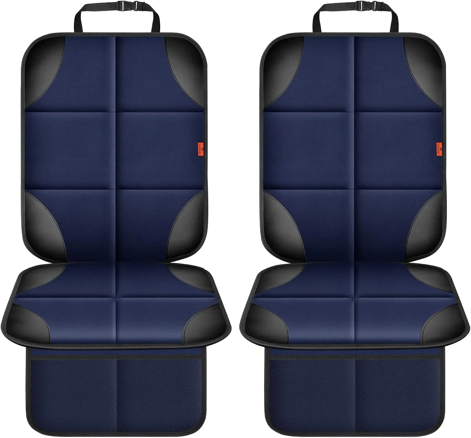 Car Seat Protector 2 Pack, Thick Padding, Waterproof 600D Fabric, Non-Slip Backing, Mesh Pockets, Blue