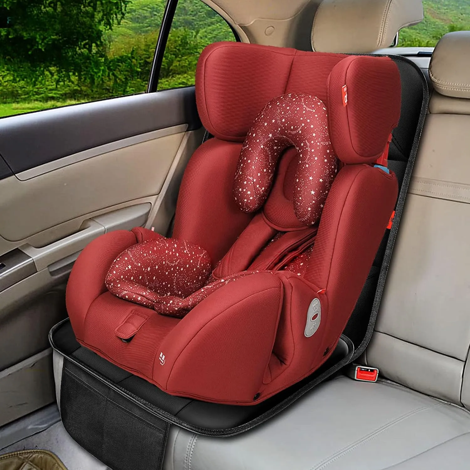 Car Seat Protector 2 Pack, Thick Padding, Waterproof 600D Fabric, Non-Slip Backing, Mesh Pockets, Blue