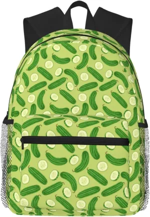 Cartoon Cucumber Pattern Backpack for Women Men Worker Teacher Business Travel Backpacks Shoulders Bag Daypack Bookbag with Mesh Pockets