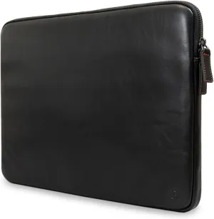 Casemade Real Leather Laptop Case/Zipped Folio Bag with Inner Pocket & Wool Lining Compatible with Apple MacBook, HP, Dell, Asus, Levovo (14 Inch - Black)