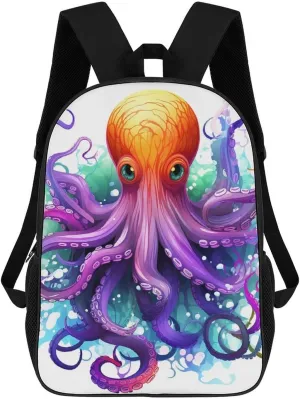 Casual Backpack for Men Women Waterproof Lightweight Daypack Travel Laptop Bag Colorful Octopus