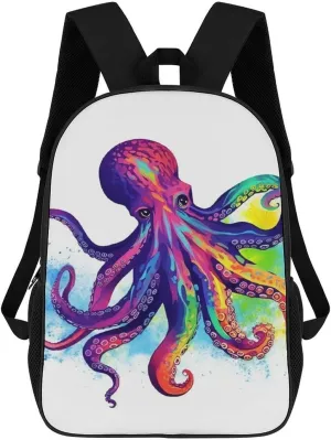 Casual Backpack for Men Women Waterproof Lightweight Daypack Travel Laptop Bag Colorful Octopus