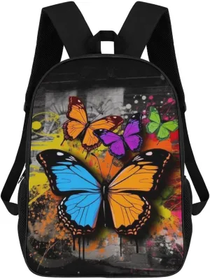 Casual Backpack for Men Women Waterproof Lightweight Daypack Travel Laptop Bag Graffiti Butterfly