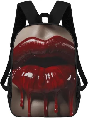 Casual Backpack for Men Women Waterproof Lightweight Daypack Travel Laptop Bag Red Lips