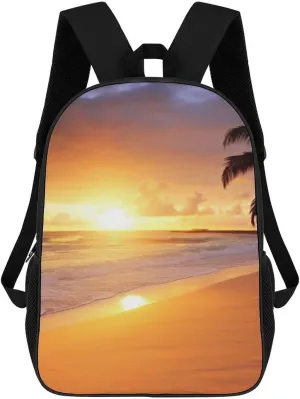 Casual Backpack for Men Women Waterproof Lightweight Daypack Travel Laptop Bag Tropical Beach Sunset