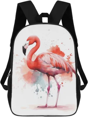 Casual Backpack for Men Women Waterproof Lightweight Daypack Travel Laptop Bag Watercolor Flamingo