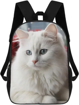 Casual Backpack for Men Women Waterproof Lightweight Daypack Travel Laptop Bag White Cat