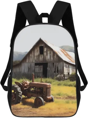 Casual Backpack for Men Women Waterproof Lightweight Daypack Travel Laptop Bag Wooden Barn Rusted Tractor