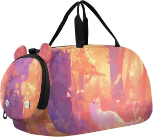 Cat in Woods Youth Sports Duffel Bag with Ventilated Shoe Compartment|All-Season Lightweight Travel Gym Bag for Girls & Boys|Water-Resistant Gear Bag