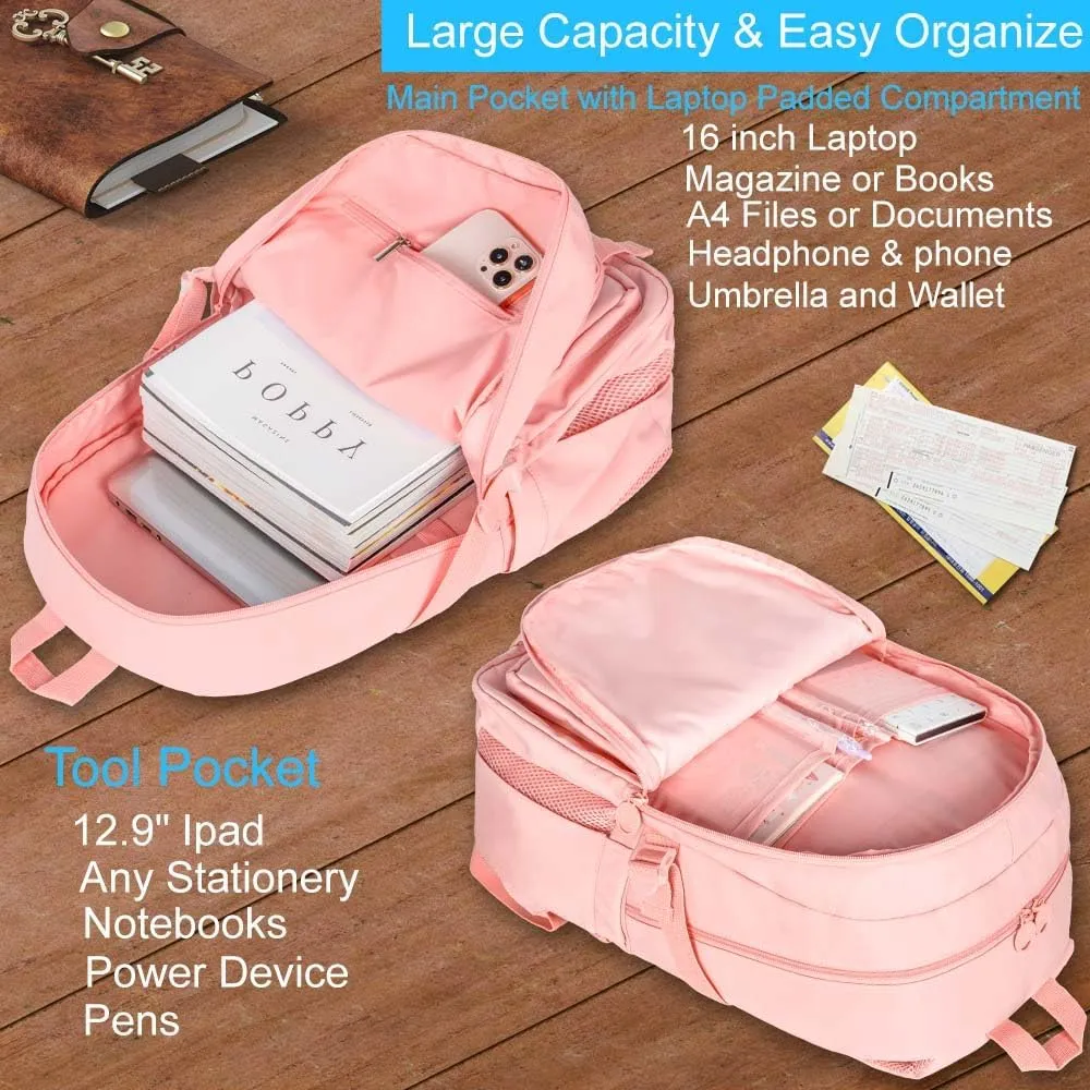 CCJPX Girls Backpack, 16 inch School Laptop Bag College Bookbag, Anti Theft Daypack for Teens Girls Students Women