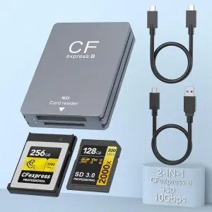 CFexpress Type B Reader & SD Card Reader USB 3.1 Gen 2 10Gbps CFexpress Card Reader Portable Aluminum CFexpress Memory Card Adapter Thunderbolt 3 Port Connection Support Android/Windows/Mac OS