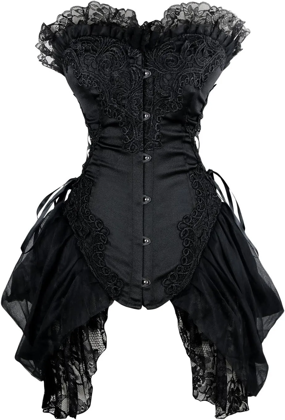 Charmian Women's Sexy Strapless Floral Embroidery Gothic Corset with Lace Skirt