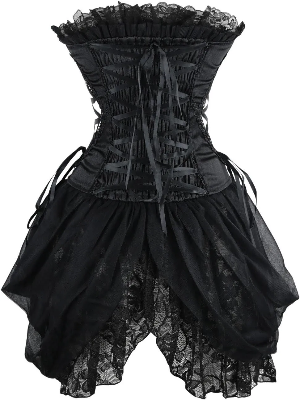 Charmian Women's Sexy Strapless Floral Embroidery Gothic Corset with Lace Skirt