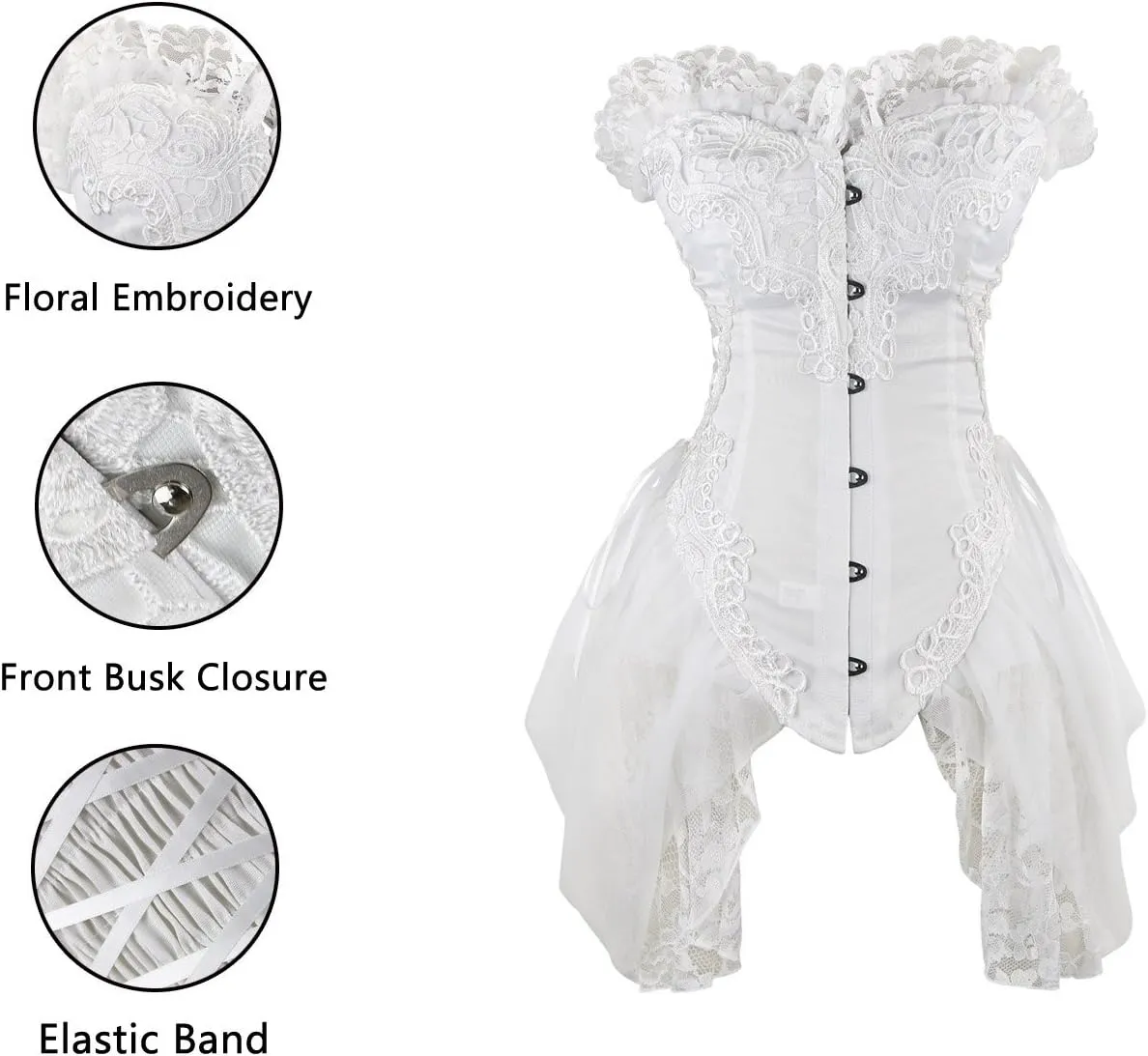 Charmian Women's Sexy Strapless Floral Embroidery Gothic Corset with Lace Skirt