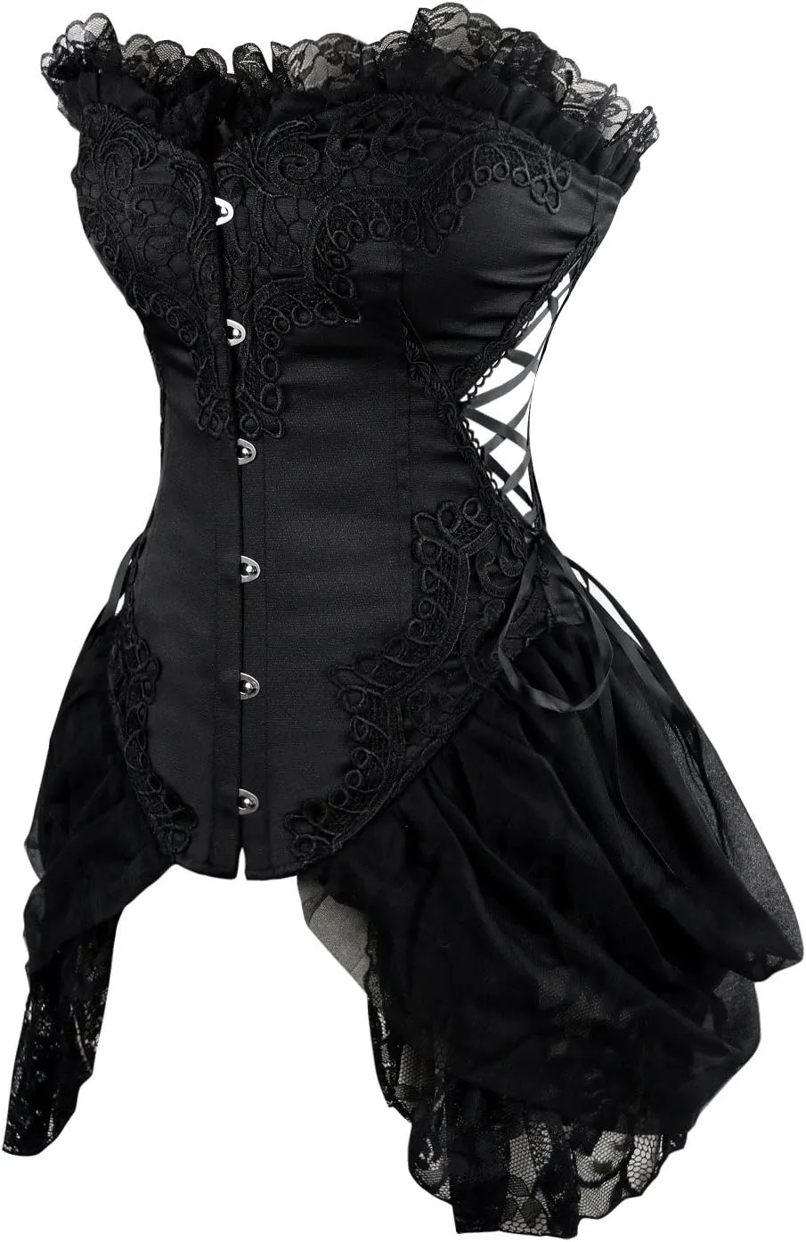 Charmian Women's Sexy Strapless Floral Embroidery Gothic Corset with Lace Skirt