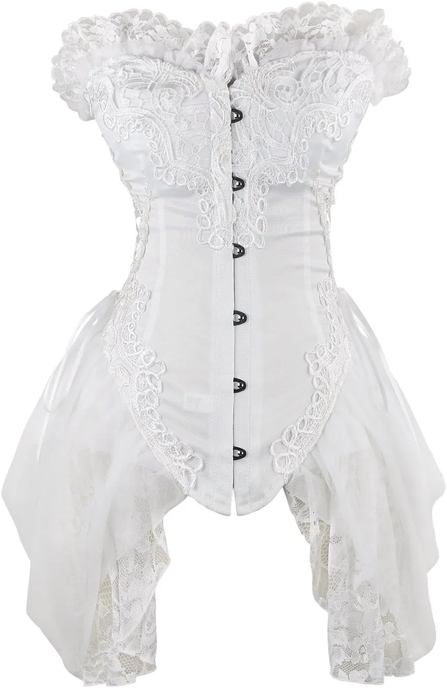 Charmian Women's Sexy Strapless Floral Embroidery Gothic Corset with Lace Skirt