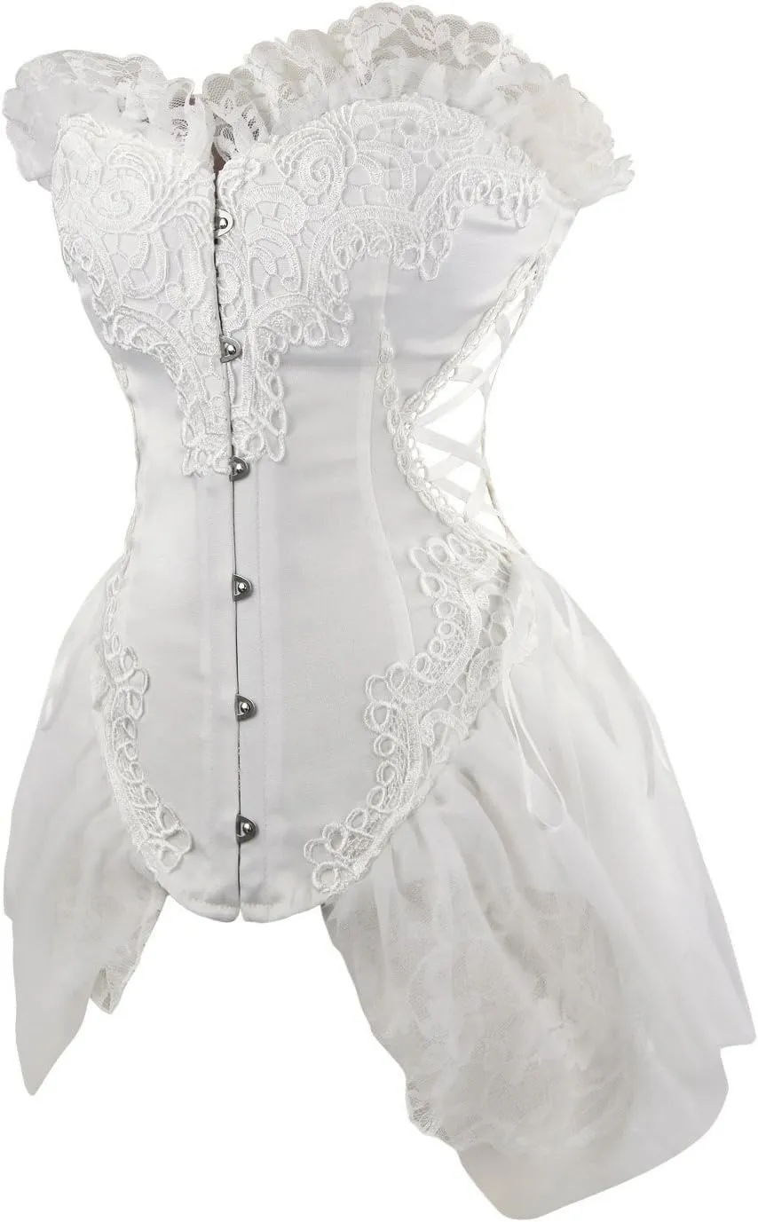 Charmian Women's Sexy Strapless Floral Embroidery Gothic Corset with Lace Skirt