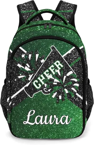 Cheer Cheerleader Backpack Cheerleading Bags Custom Name Book Bag for Cheer Team Coaches Gift (Green)