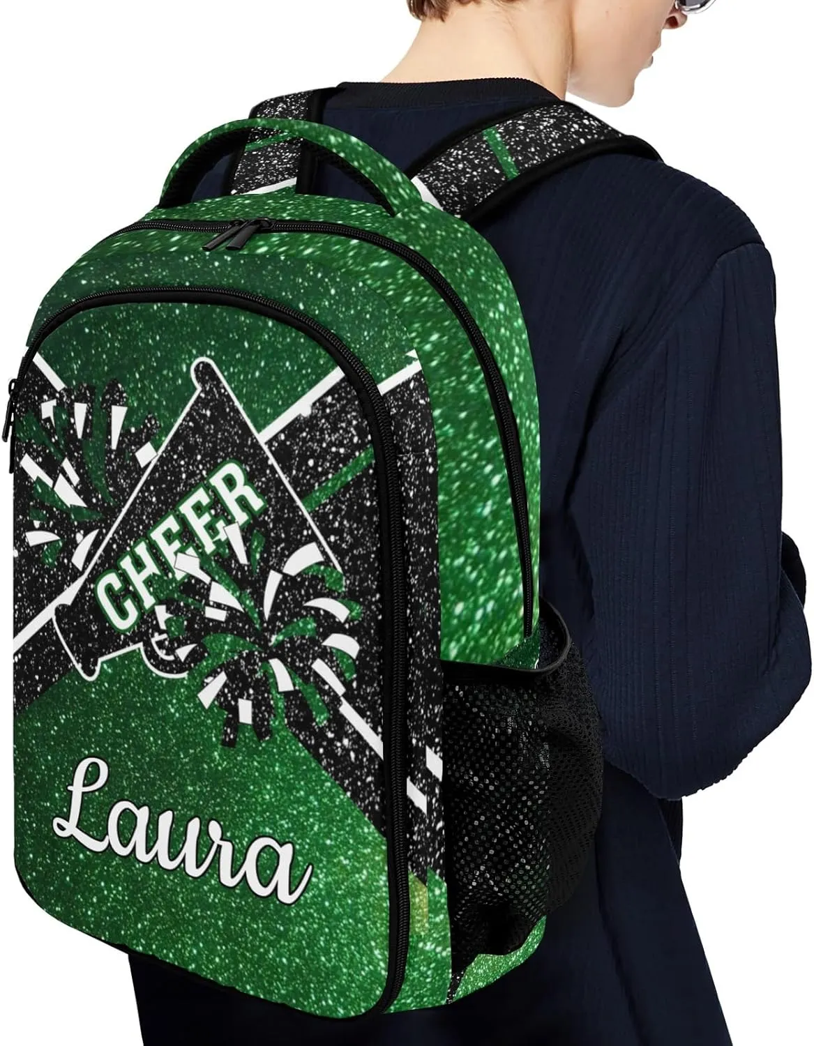 Cheer Cheerleader Backpack Cheerleading Bags Custom Name Book Bag for Cheer Team Coaches Gift (Green)