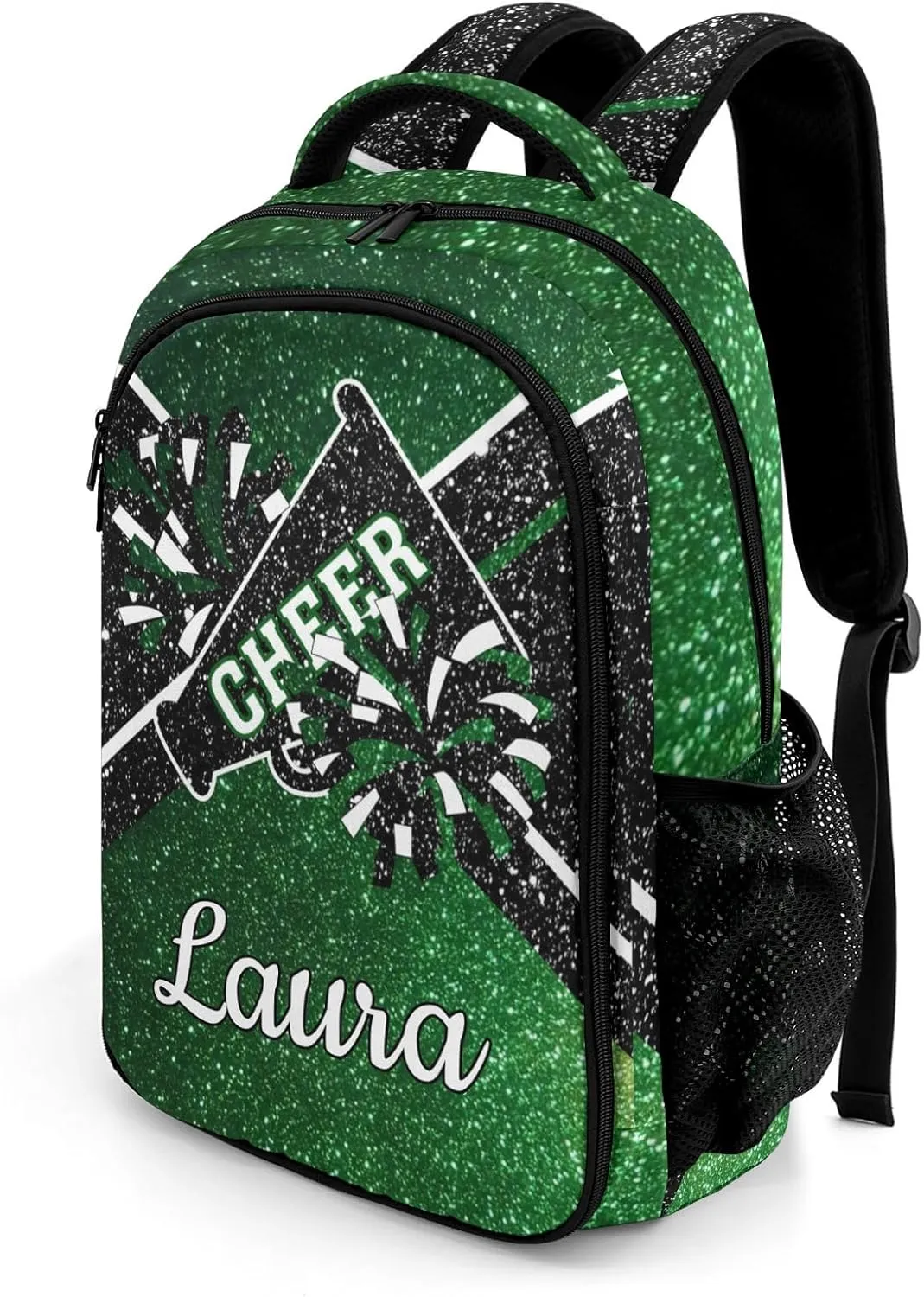 Cheer Cheerleader Backpack Cheerleading Bags Custom Name Book Bag for Cheer Team Coaches Gift (Green)