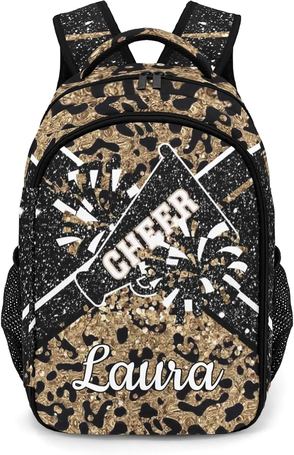 Cheer Cheerleader Backpack Cheerleading Bags Custom Name Book Bag for Cheer Team Coaches Gift (Leopard)